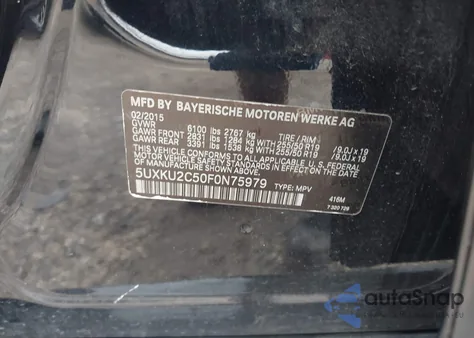 2015 BMW X6 xDrive35I из США, поврежденный, VIN 5UXKU2C50F0N75979